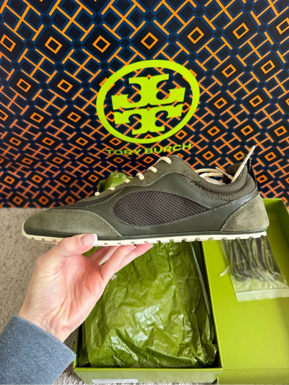 Tory Burch Field Sneaker Dark Olive Green Size 8